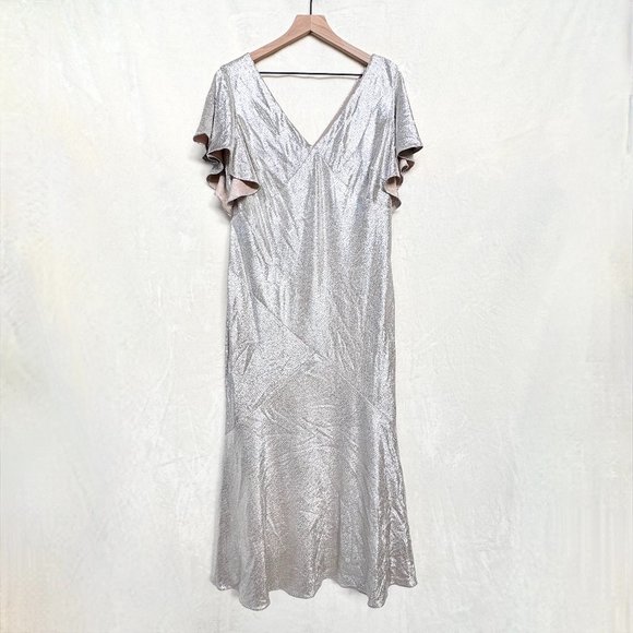 Lauren Ralph Lauren Champagne Silver Flutter-Sleeve Shimmer Dress - Picture 5 of 7